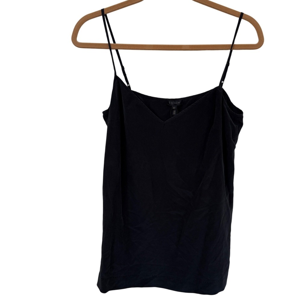 Escada 100% Silk‎ Camisole Black Slip EUR 40 US 10 Minimalist Y2K Luxury Basic